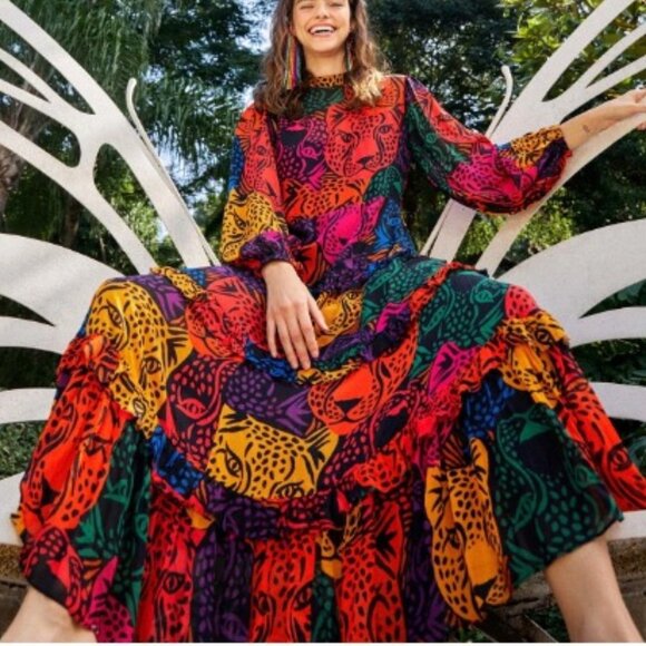 FARM Rio Dresses & Skirts - Farm Rio Women's Orange Midnight Leopards Maxi Dress